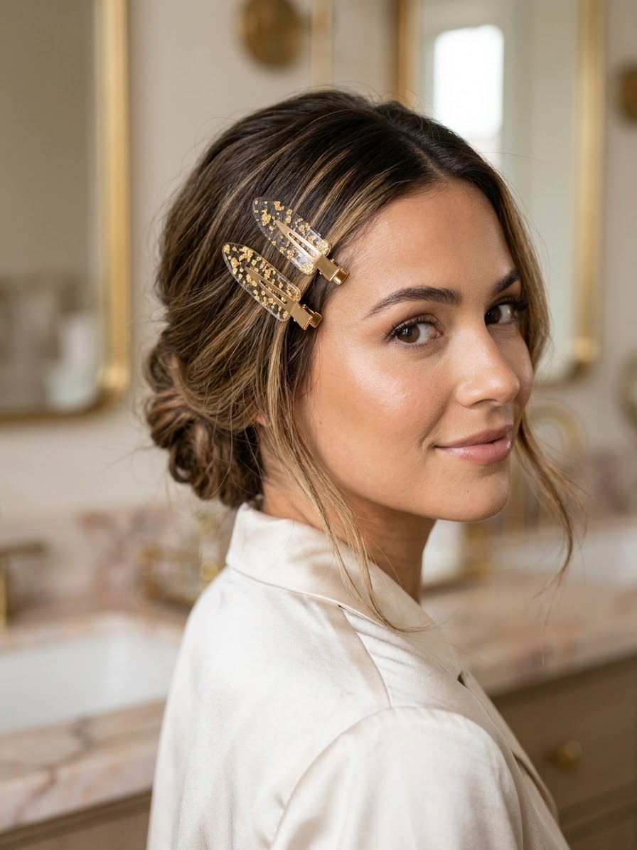 Duo de barrettes à cheveux pailletées or